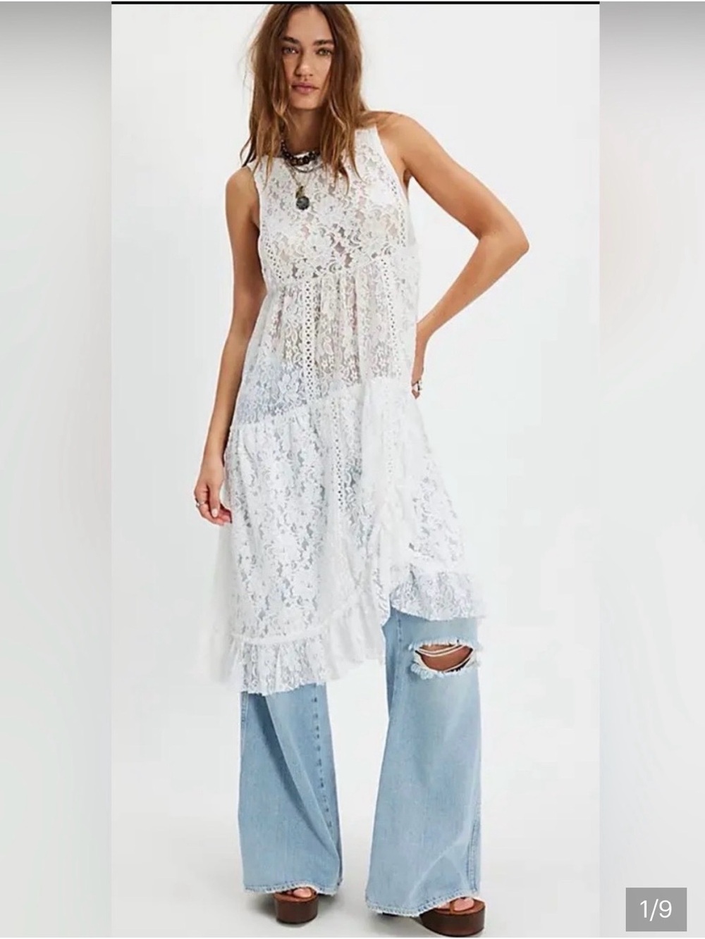 Free People Felicia Maxi Top Ivory Lace Ruffle Boho Festival Cottagecore Size XL